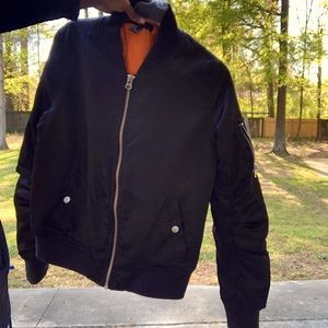 Forever 21 Black Satin Bomber Jacket